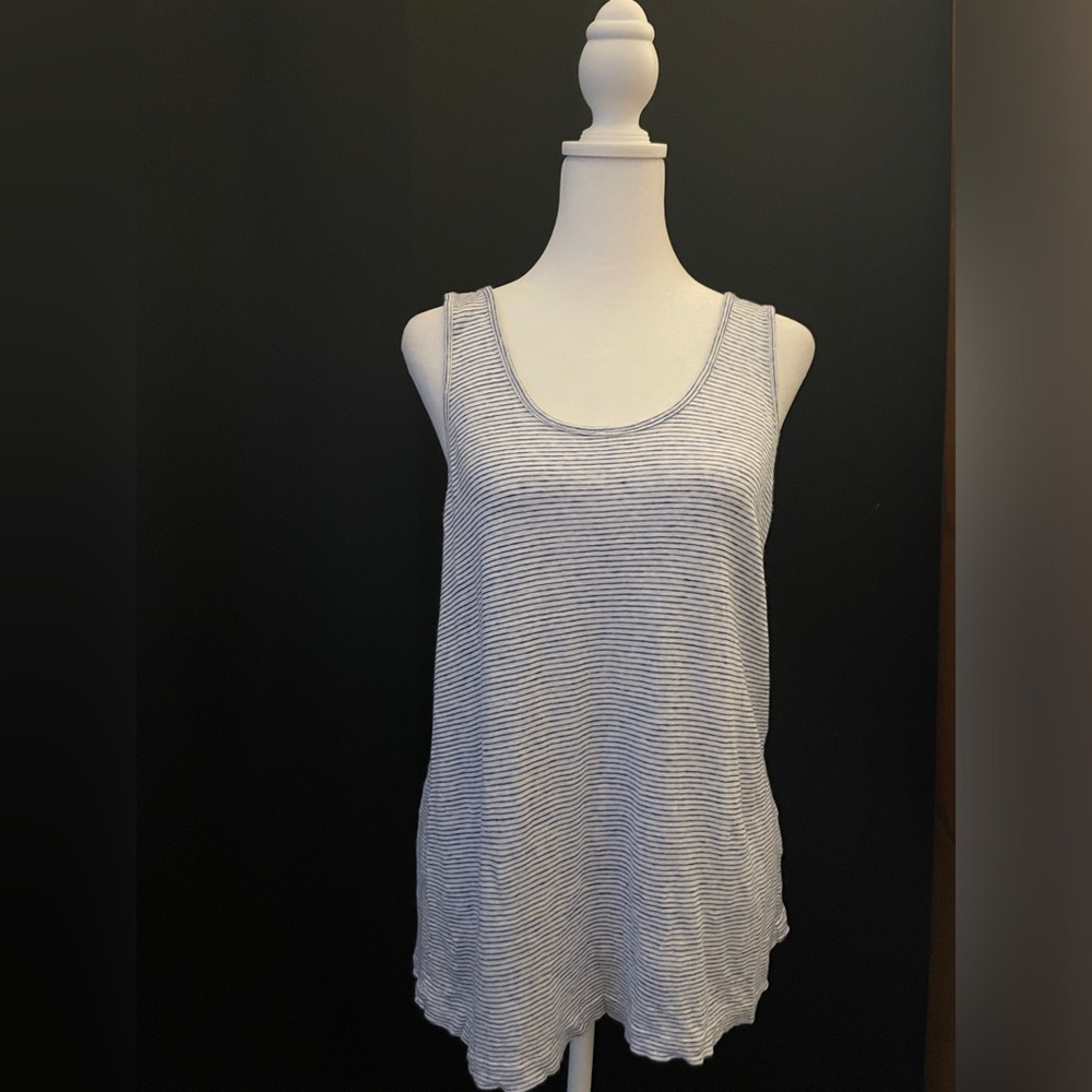 J Crew Linen Striped Tank Top Blue Womens Medium Lightweight Sporty Athletic